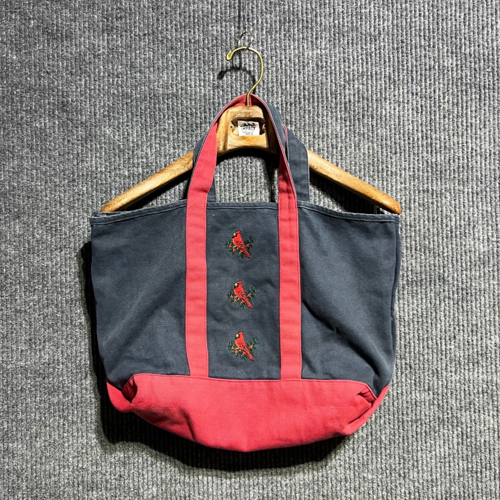 Vintage Orvis Tote Bag OS Navy Red Cardinal Bird Embroidered Canvas Utility